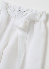 Girls' White Cotton Culotte Trousers With Regular Fit