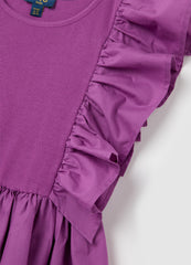 Girls' Purple Cotton Dress Regular Fit
