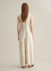 Sleeveless Beige Jumpsuit In Cotton And Linen