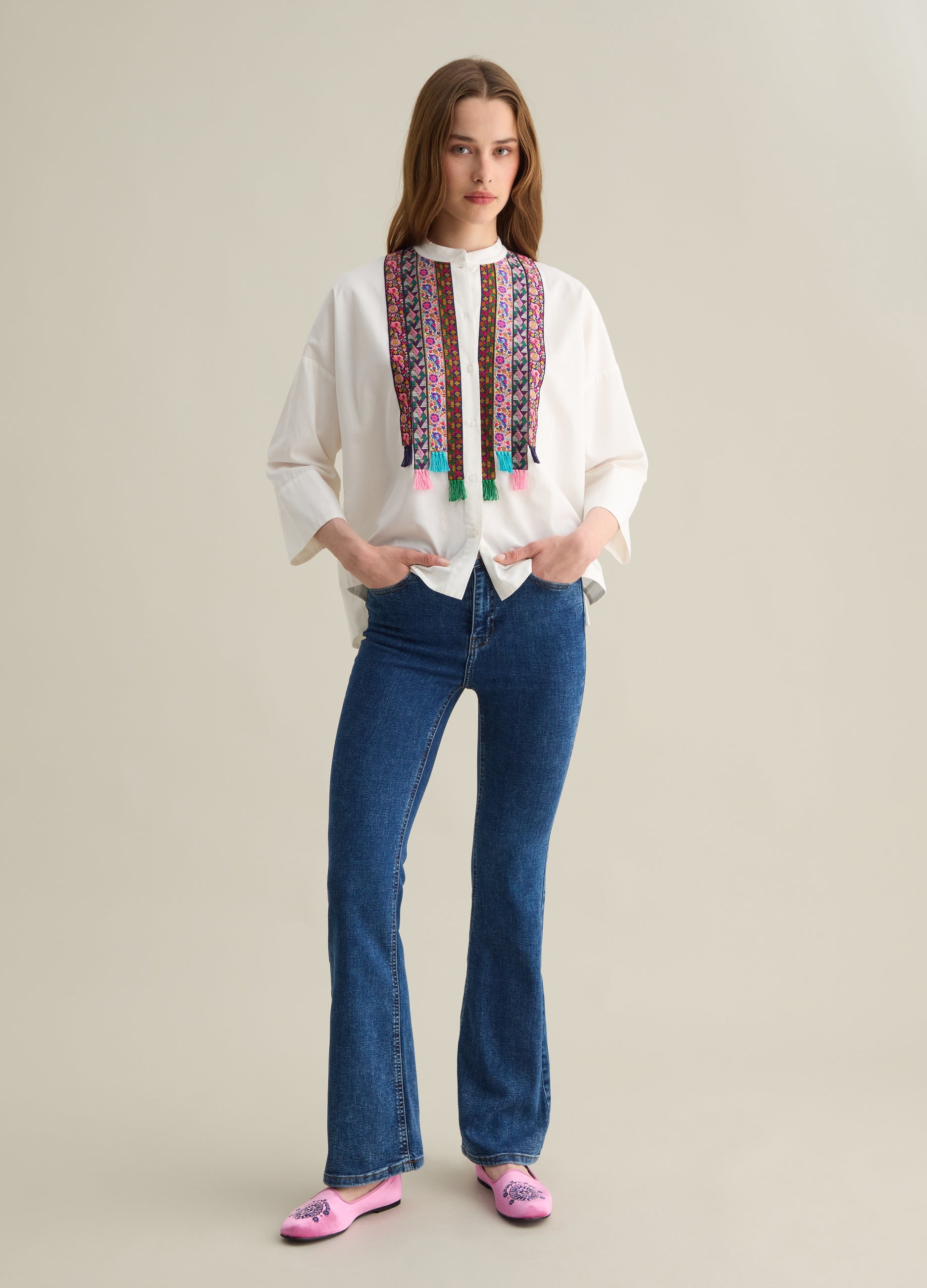 Shirt With Multicolor Piombo Details