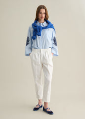 Light Blue Shirt With Embroidered Cotton Details