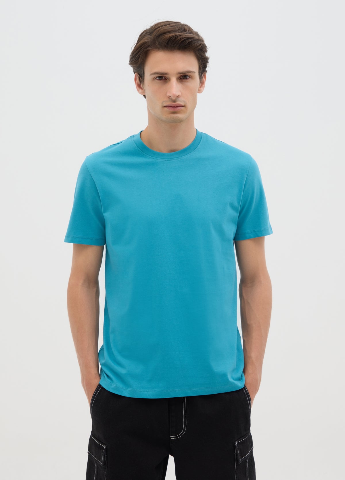 Men'S Regular Fit Light Blue Pure Cotton T-Shirt