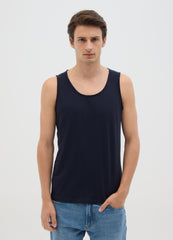 Men'S Blue Pure Cotton Tank Top Regular Fit