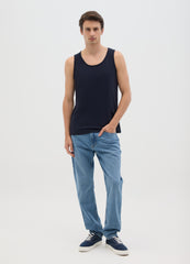 Men'S Blue Pure Cotton Tank Top Regular Fit