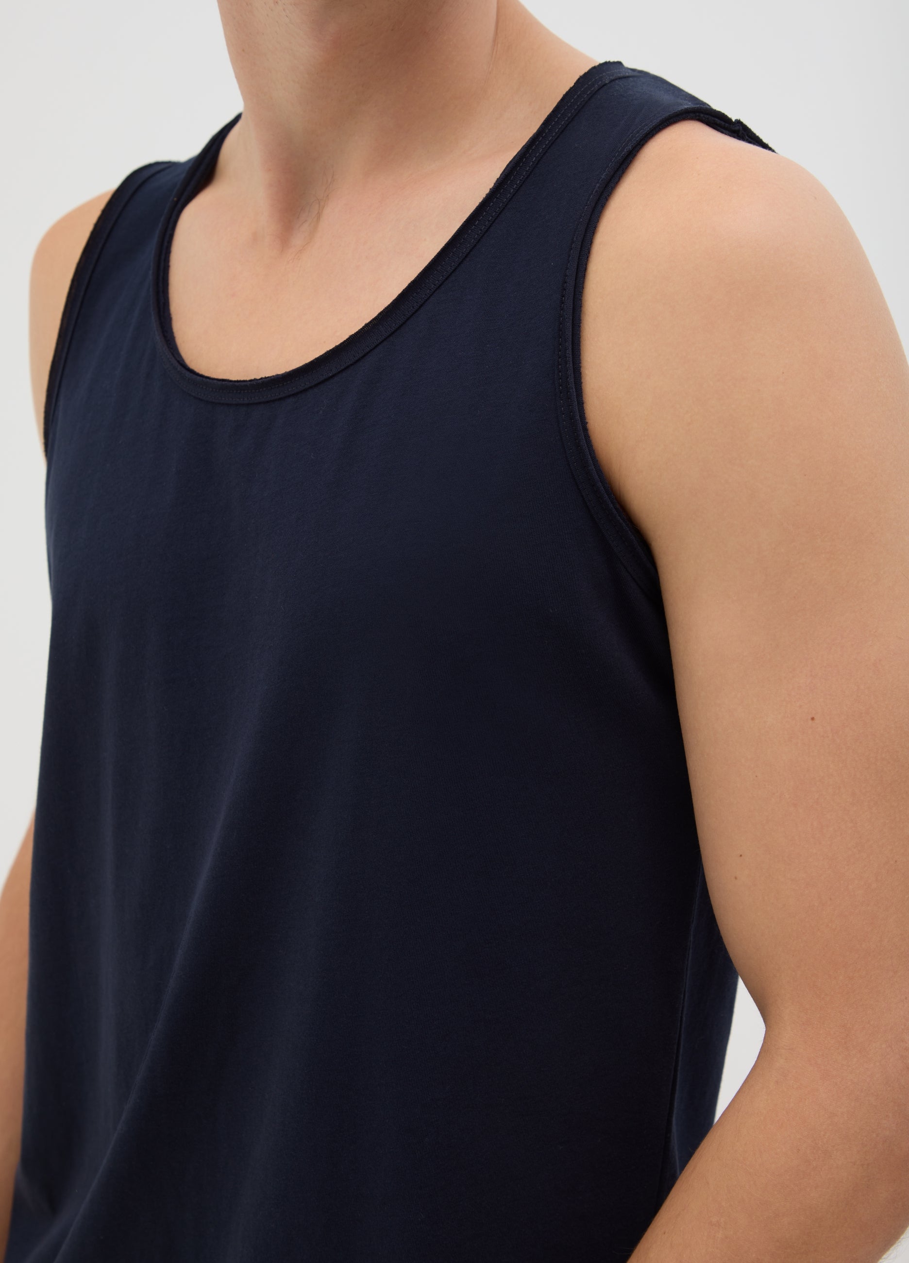 Men'S Blue Pure Cotton Tank Top Regular Fit