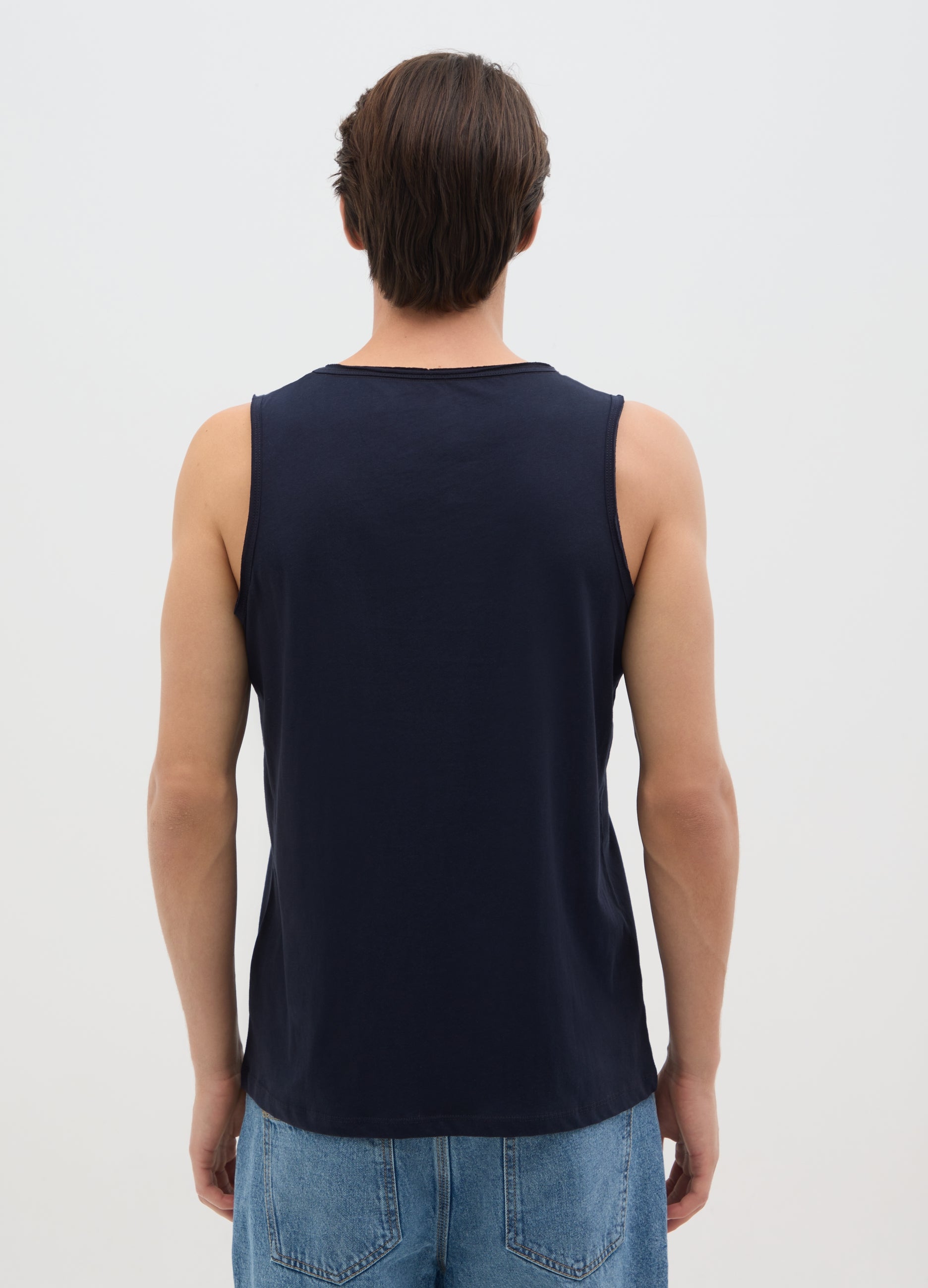Men'S Blue Pure Cotton Tank Top Regular Fit