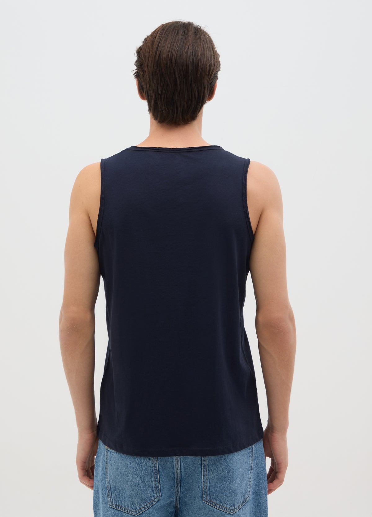 Men'S Blue Pure Cotton Tank Top Regular Fit