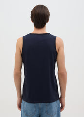 Men'S Blue Pure Cotton Tank Top Regular Fit
