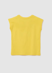 Yellow Cotton Regular Fit Girls' T-Shirt With Ice Creams