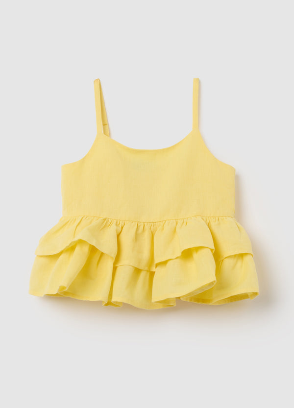 Ovs Girls' Top In Yellow Cotton And Linen, Loose Fit