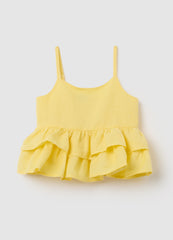 Girls' Top In Yellow Cotton And Linen, Loose Fit