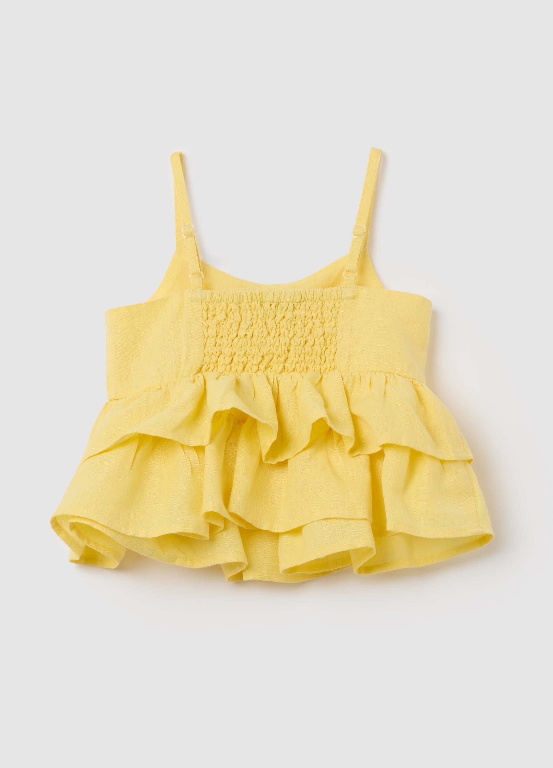Girls' Top In Yellow Cotton And Linen, Loose Fit
