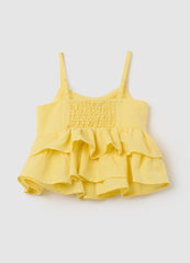 Girls' Top In Yellow Cotton And Linen, Loose Fit