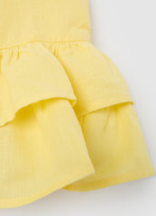 Girls' Top In Yellow Cotton And Linen, Loose Fit