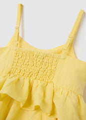 Girls' Top In Yellow Cotton And Linen, Loose Fit