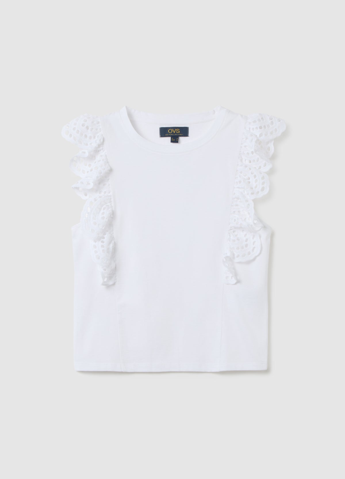Women'S White Pure Cotton Regular Fit Top With Lace
