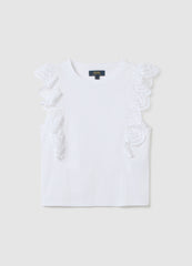 Women'S White Pure Cotton Regular Fit Top With Lace