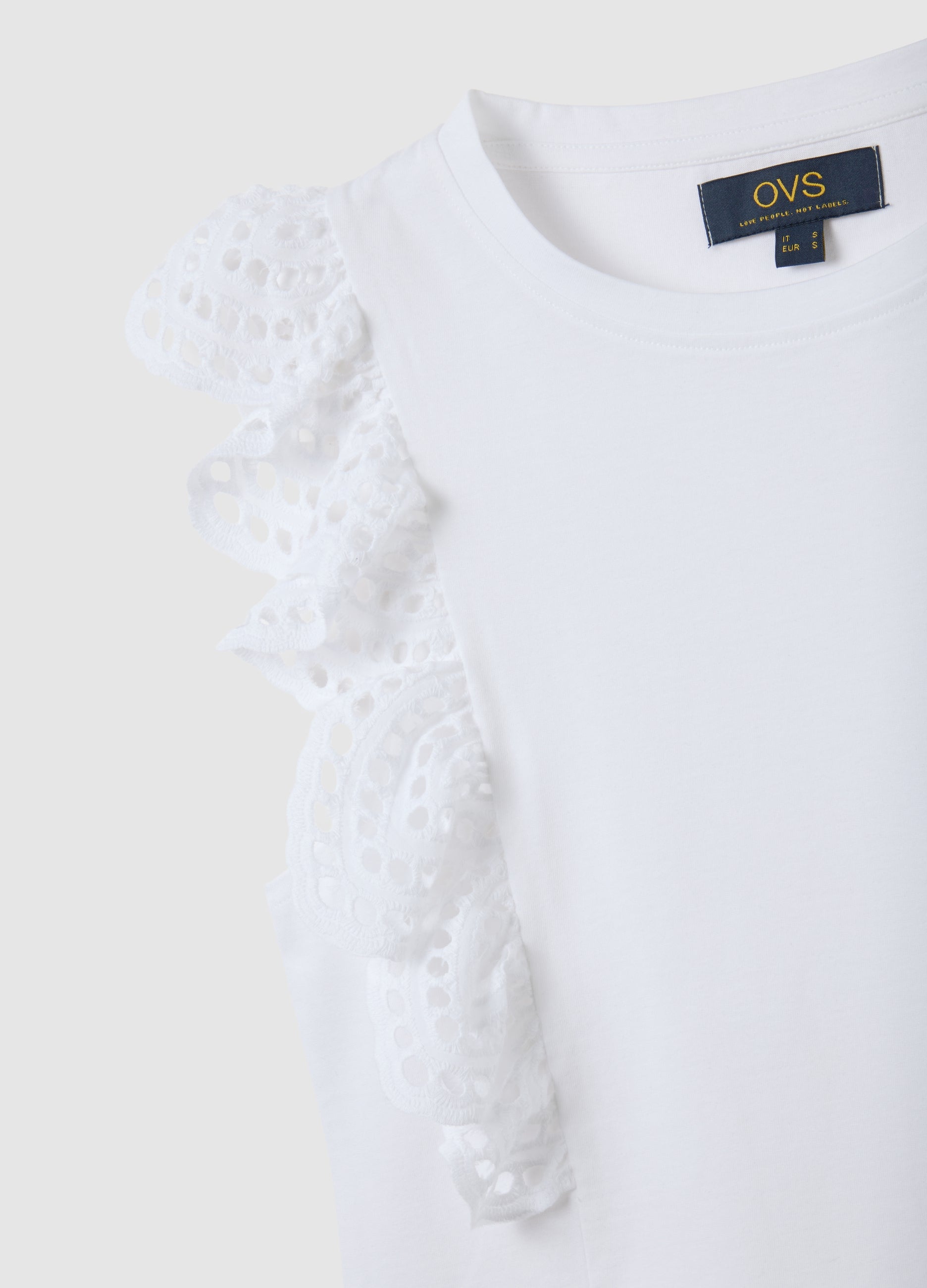 Women'S White Pure Cotton Regular Fit Top With Lace