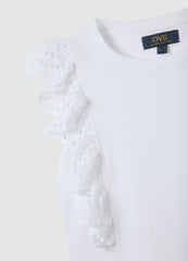 Women'S White Pure Cotton Regular Fit Top With Lace