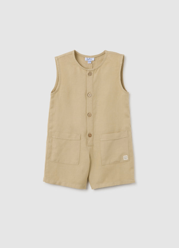 OVS Beige Linen Blend Regular Fit Baby Romper