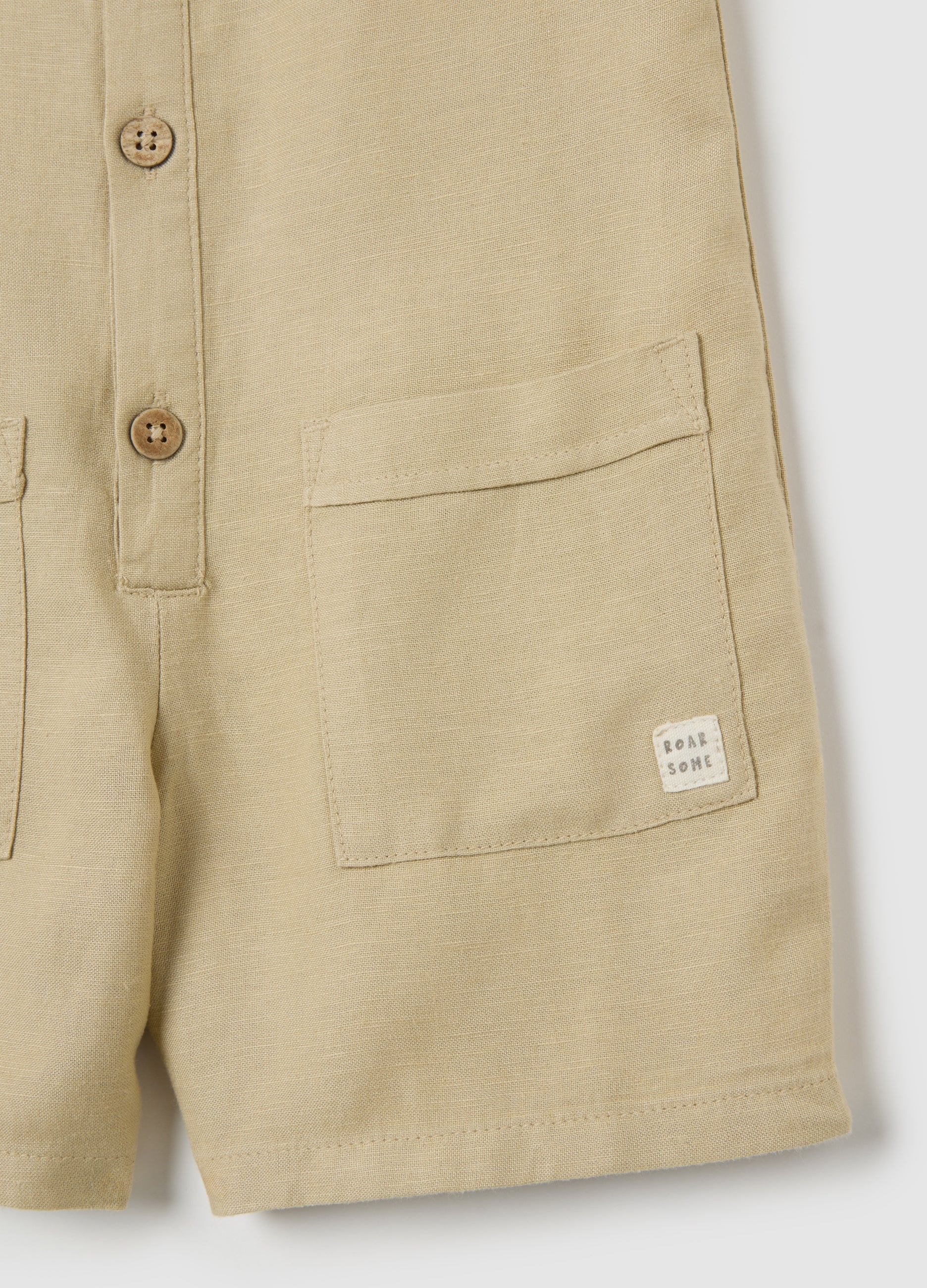 OVS Beige Linen Blend Regular Fit Baby Romper