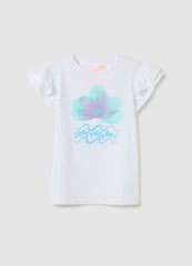 Girls' White Stretchy Cotton T-Shirt