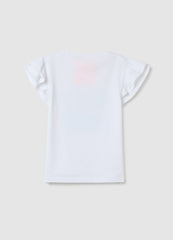 Girls' White Stretchy Cotton T-Shirt