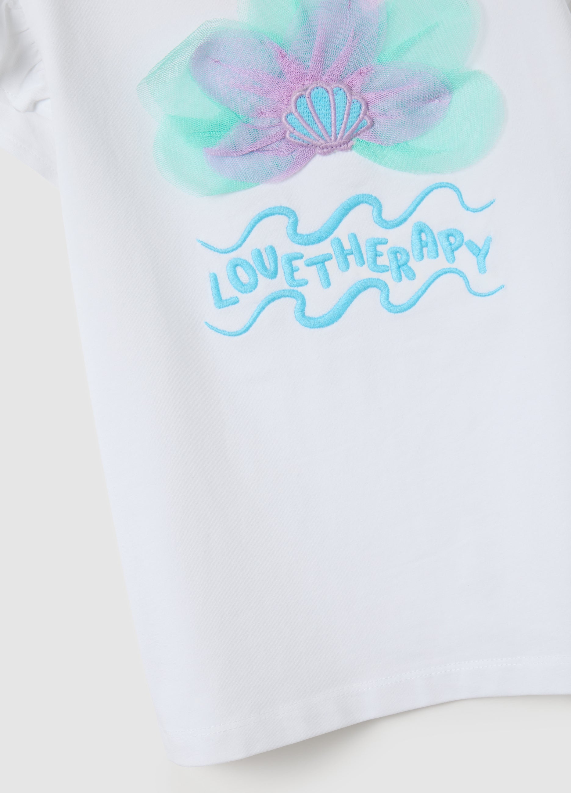 Girls' White Stretchy Cotton T-Shirt