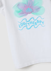 Girls' White Stretchy Cotton T-Shirt