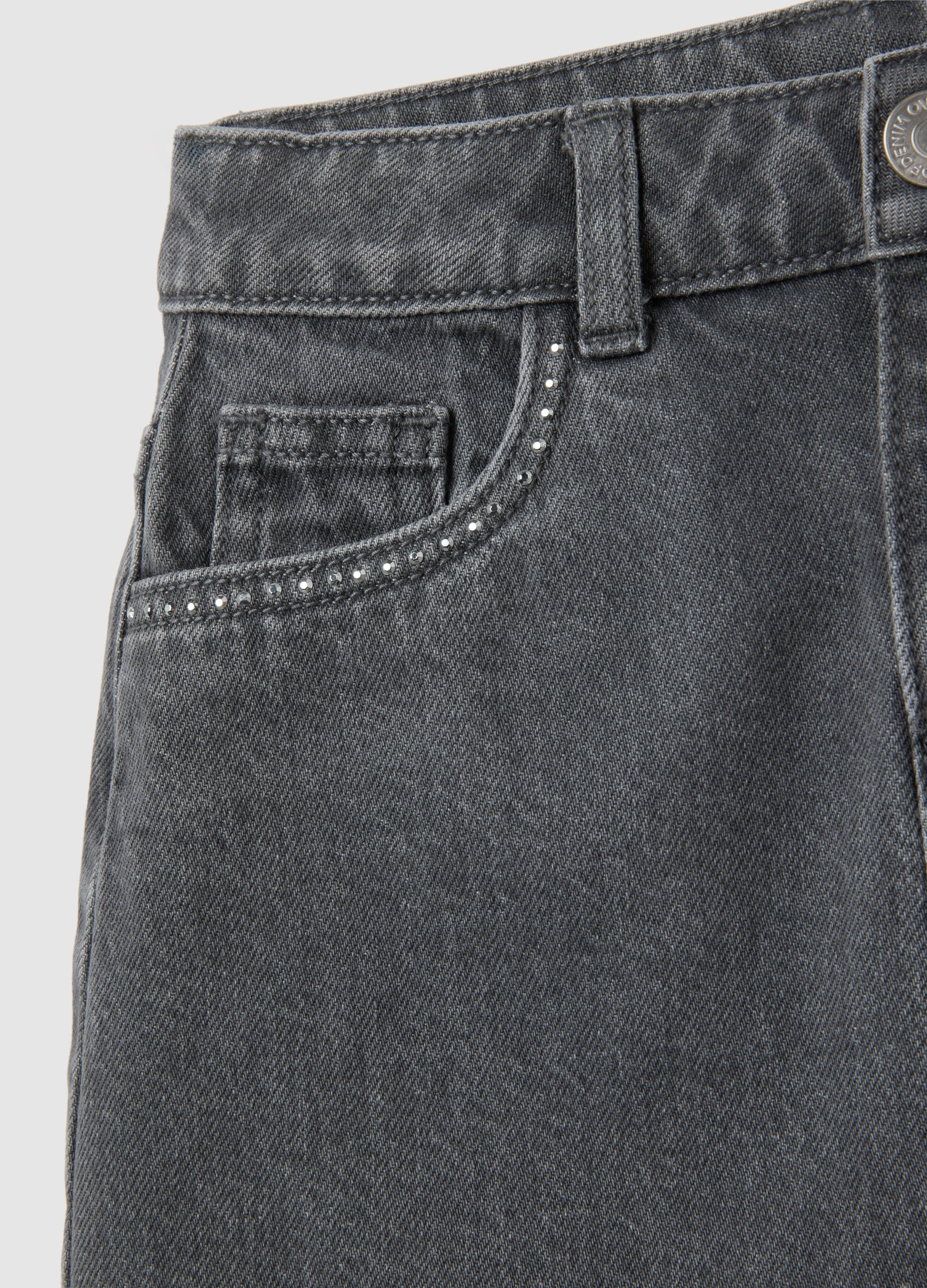 OVS Girls' Pure Cotton Grey Skirt With Rhinestones