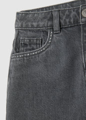 OVS Girls' Pure Cotton Grey Skirt With Rhinestones