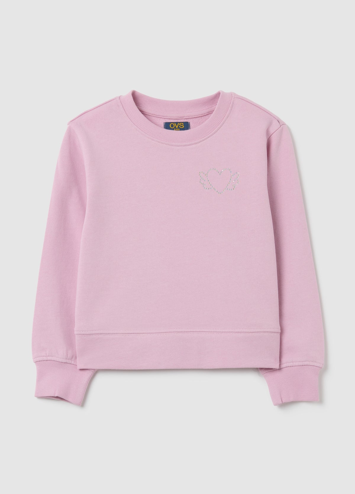 OVS Girl'S Pink Pure Cotton Sweatshirt With Rhinestones
