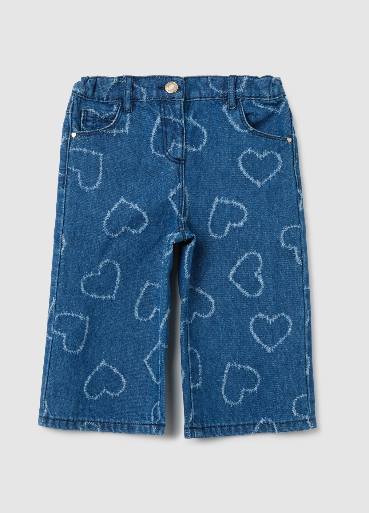OVS Girls' Pure Cotton Blue Wide Leg Jeans With Hearts