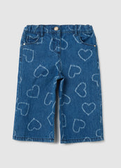 OVS Girls' Pure Cotton Blue Wide Leg Jeans With Hearts