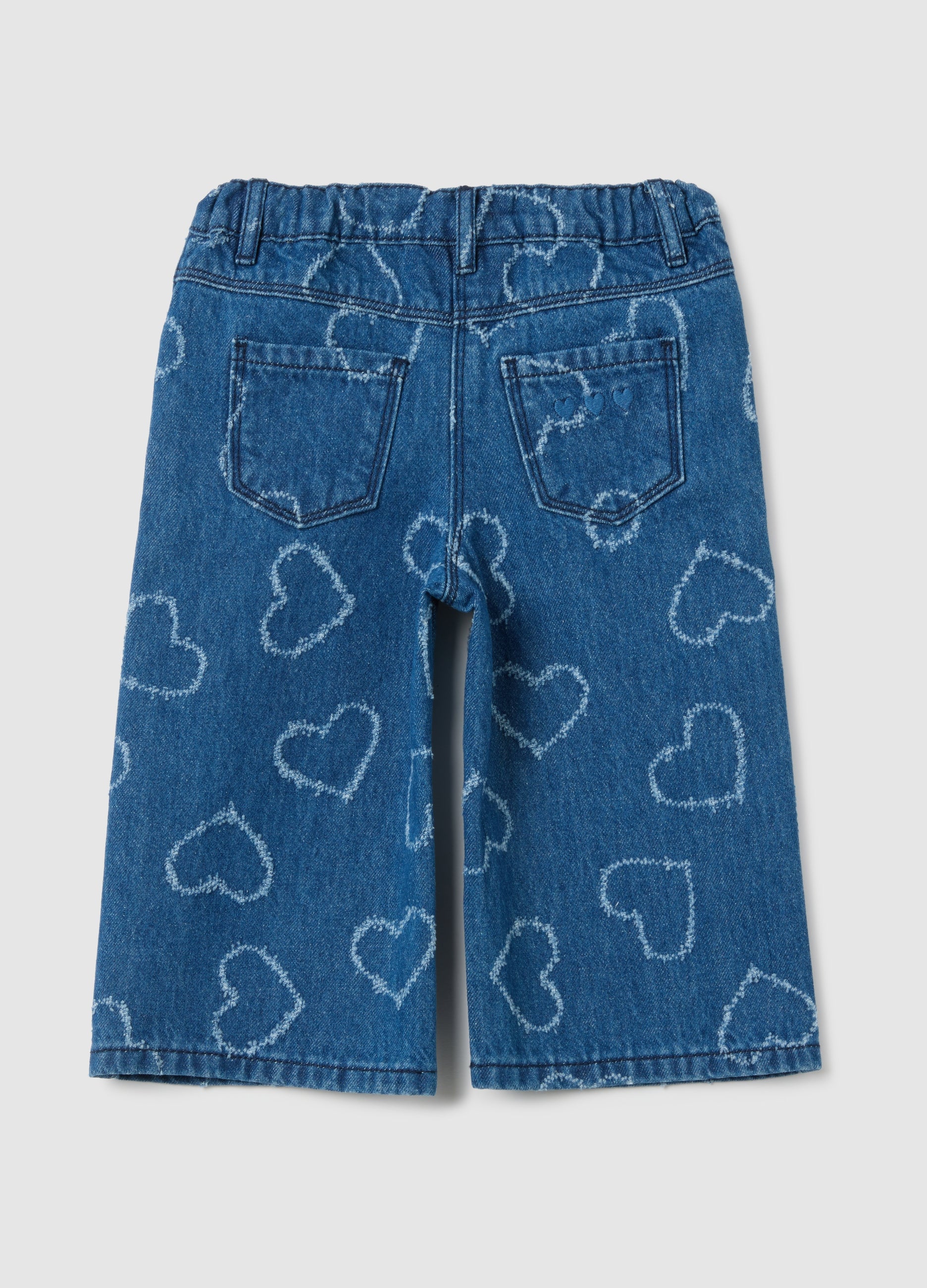 OVS Girls' Pure Cotton Blue Wide Leg Jeans With Hearts
