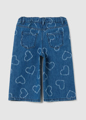 OVS Girls' Pure Cotton Blue Wide Leg Jeans With Hearts