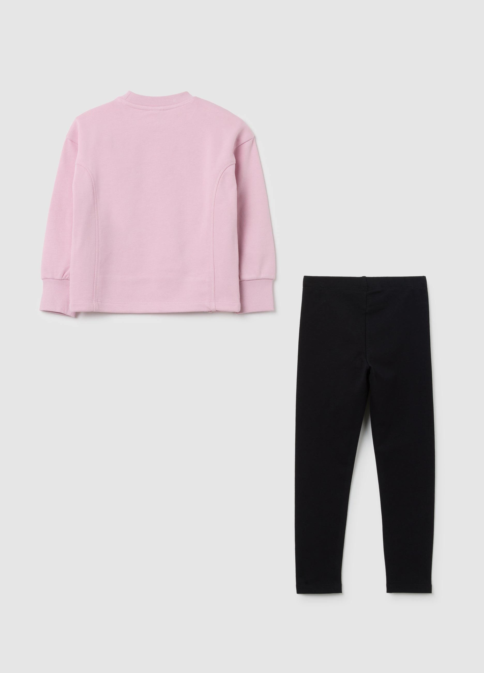 OVS Pink Cotton Girl'S Outfit With Black Stitch Print Leggings