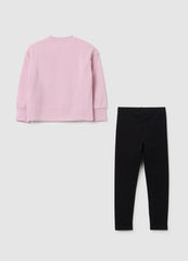 OVS Pink Cotton Girl'S Outfit With Black Stitch Print Leggings