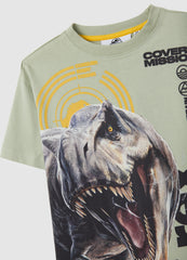 OVS Children'S Green Pure Cotton T-Shirt Regular Fit With Dinosaur