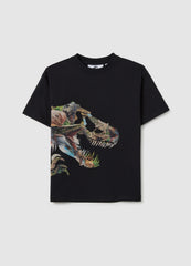 OVS Black Pure Cotton Regular Fit Kids' T-Shirt With Dinosaur Print