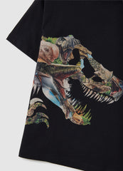 OVS Black Pure Cotton Regular Fit Kids' T-Shirt With Dinosaur Print