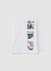 OVS Children'S Pure Cotton White Regular Fit T-Shirt With Jurassic World Print