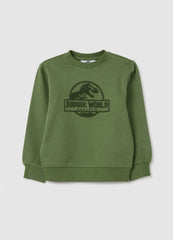 OVS Child'S Green Cotton Sweatshirt With Jurassic World Logo, Regular Fit
