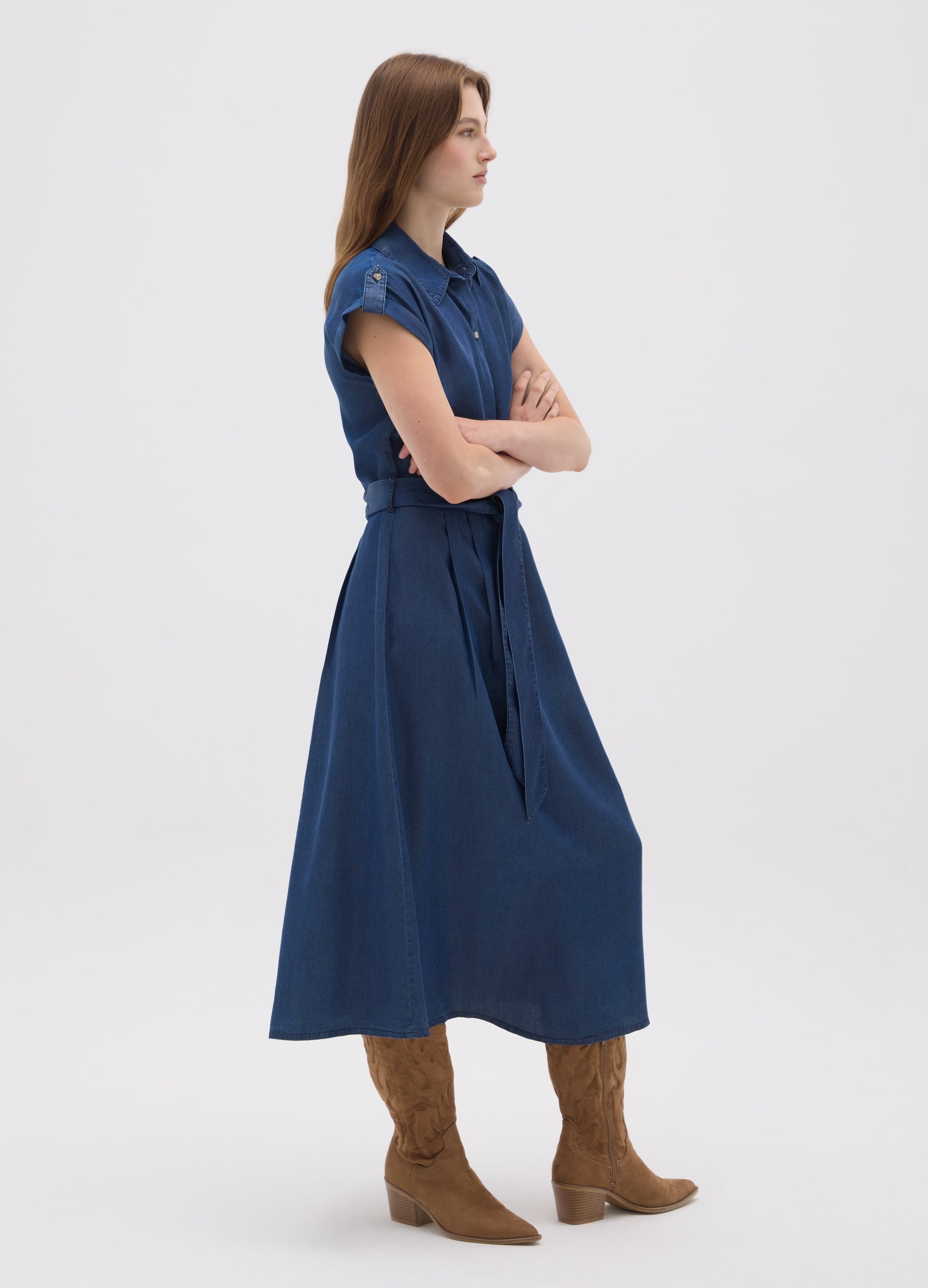 OVS Women'S Blue Lyocell Shirt Dress
