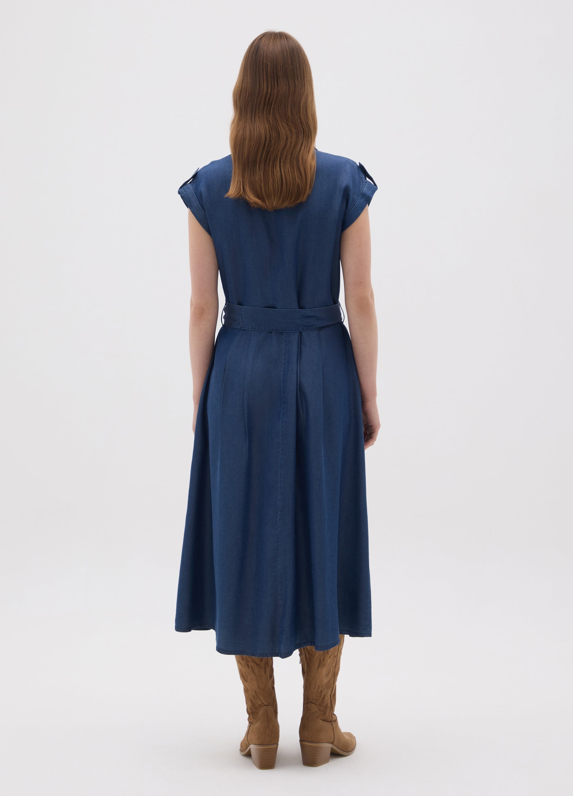 OVS Women'S Blue Lyocell Shirt Dress