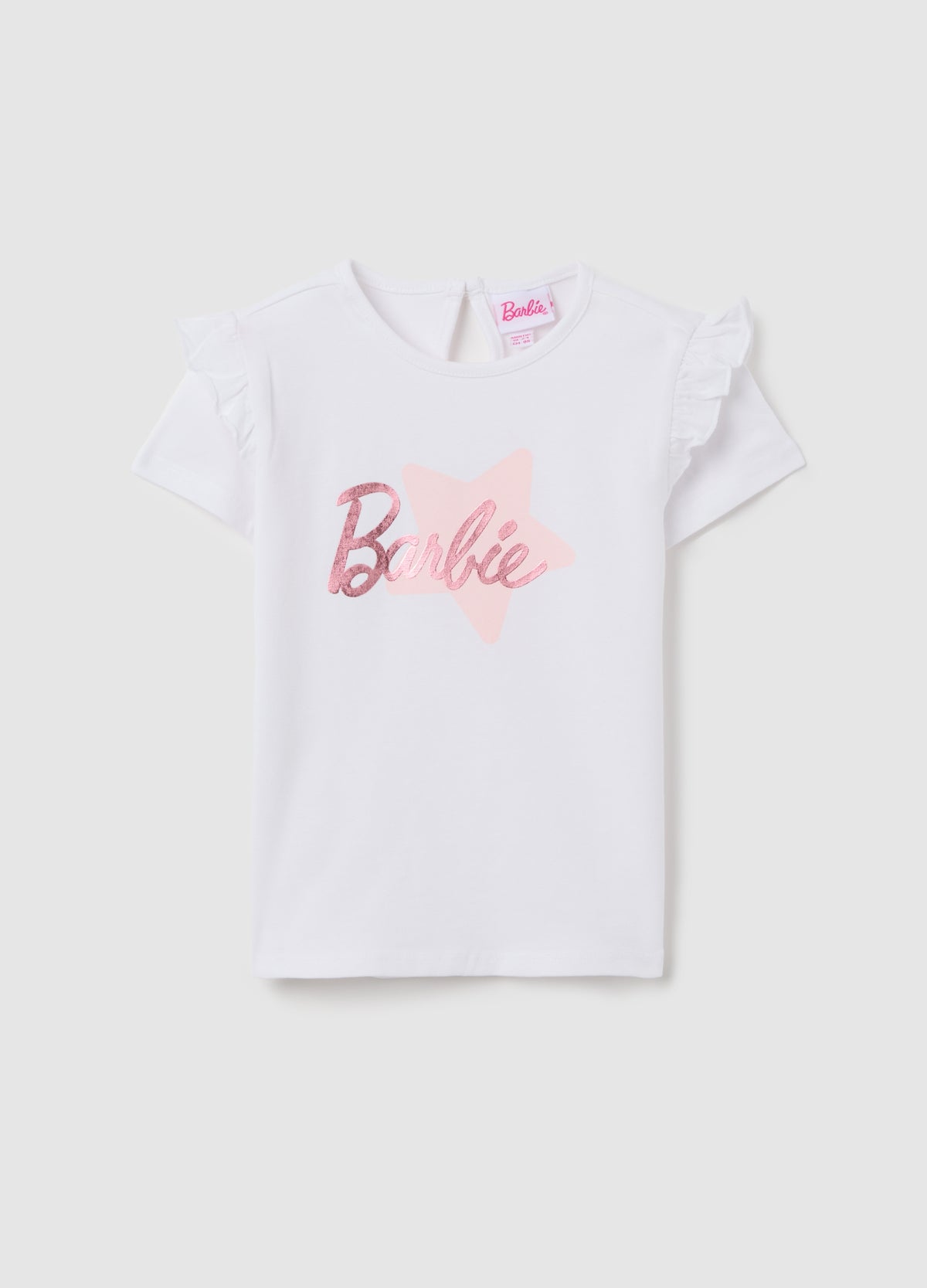 OVS White Cotton Regular Fit Girls' T-Shirt With Barbie Logo