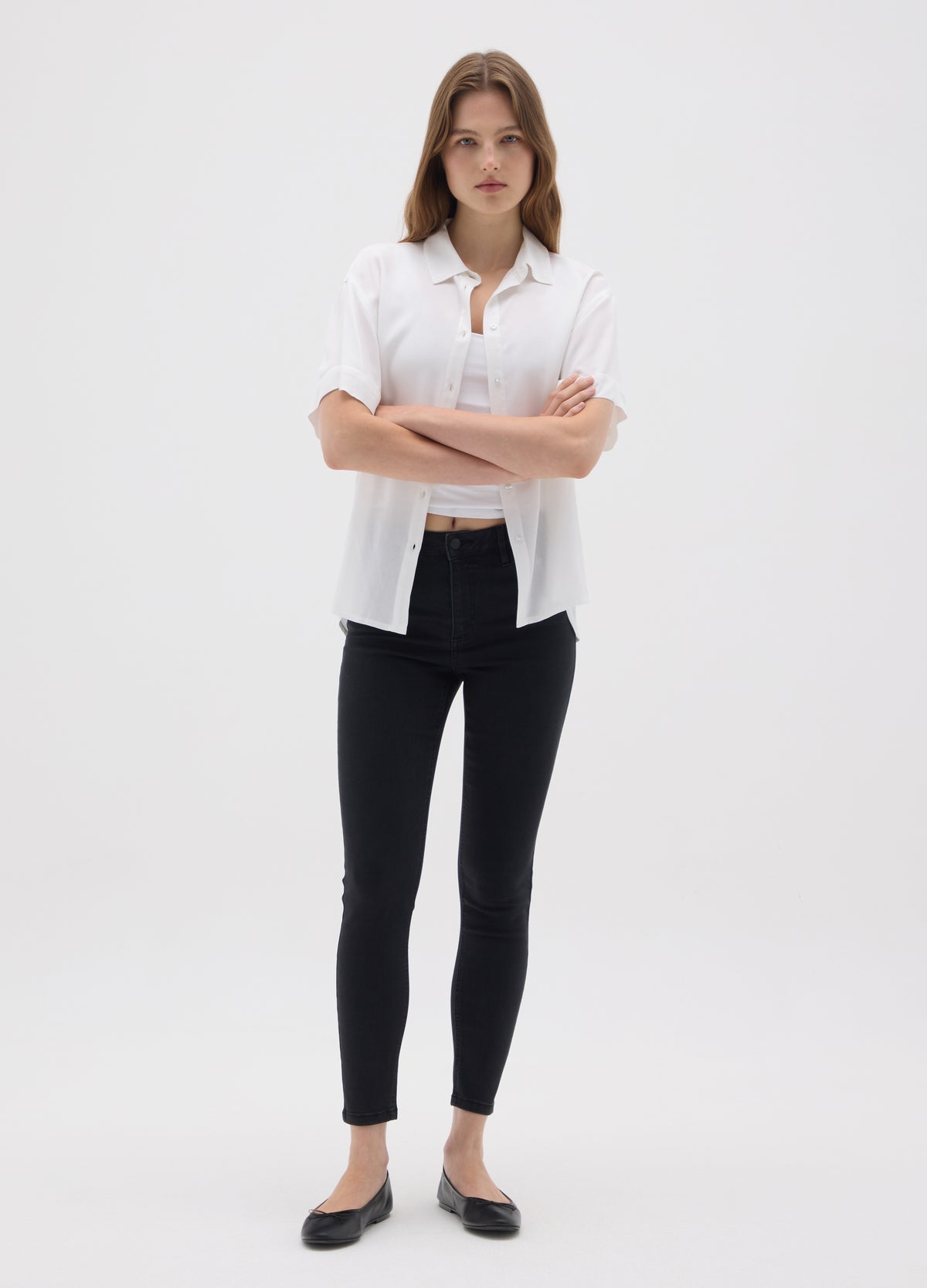 OVS بنطلون جينز نسائي بقصة Skinny من الدنيم الأسود المطاطي