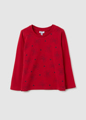 OVS Regular Fit Pure Cotton Red Baby Girl Top With Embroidered Bows