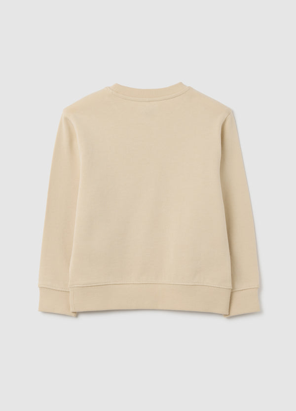 OVS Children'S Beige Pure Cotton Sweatshirt Regular Fit With Boston Athletics Print