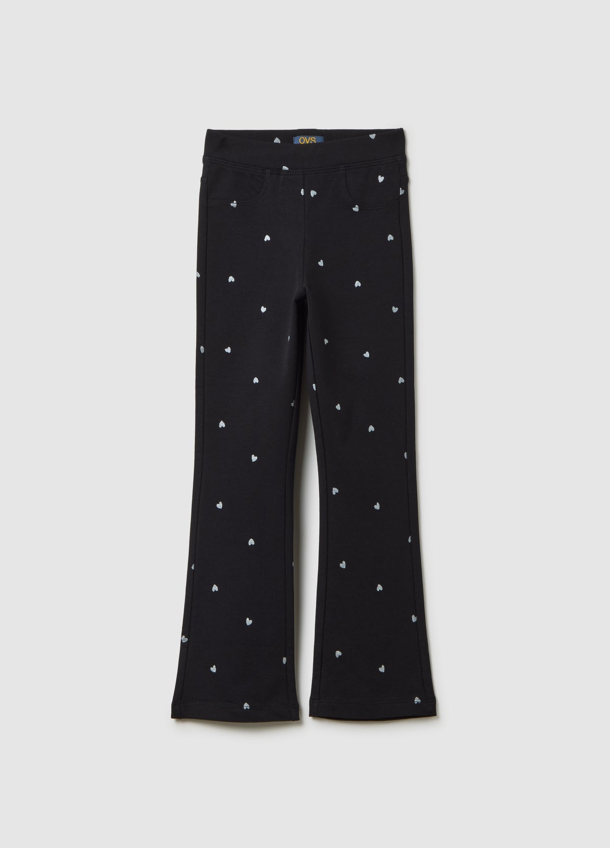 OVS Girls' Black Cotton Flare Trousers With Hearts